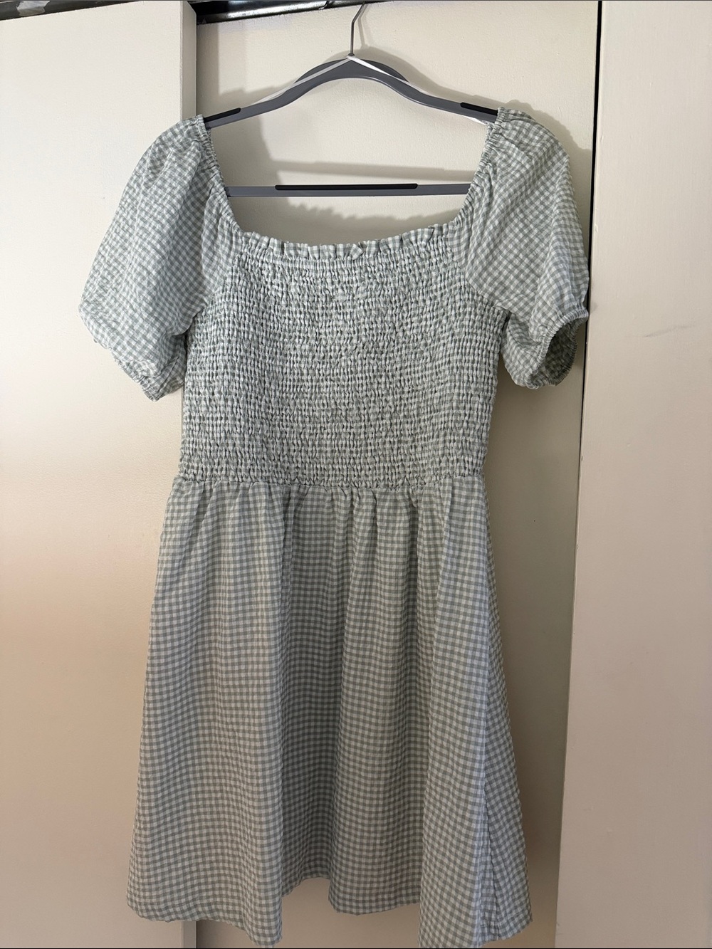 Lost + Wander Smocked Gingham Square-Neck Mini Dress - Light Mint